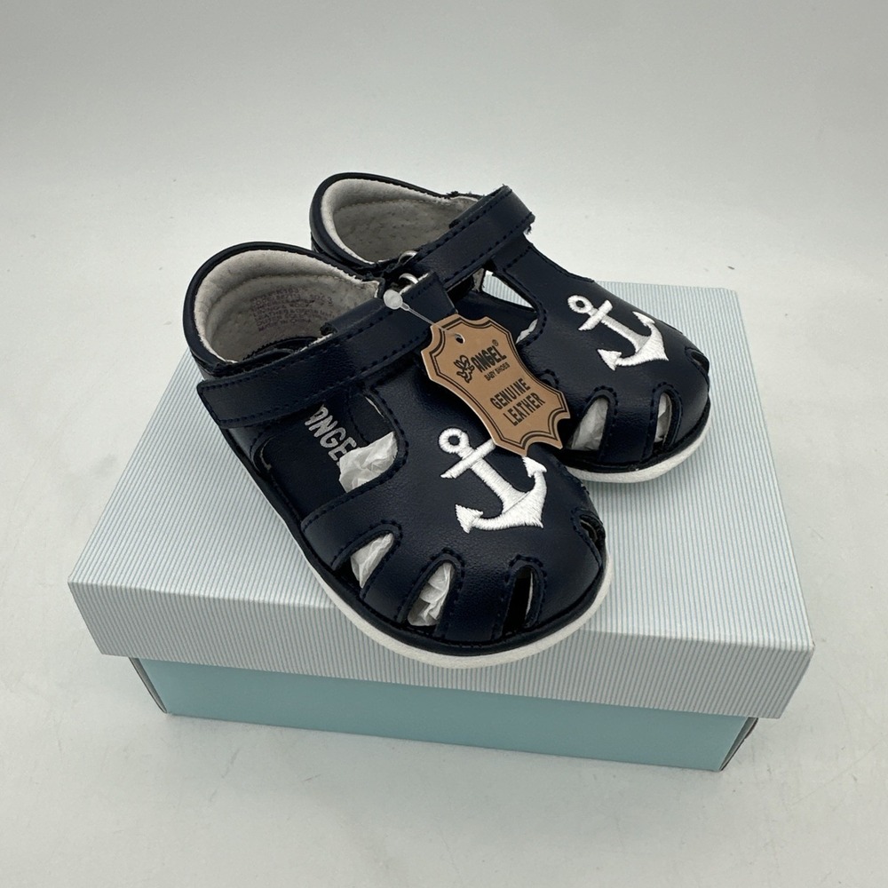 Angel Baby Sawyer Nautical Caged Leather Blue  Sandal (Baby) As 3 NIB